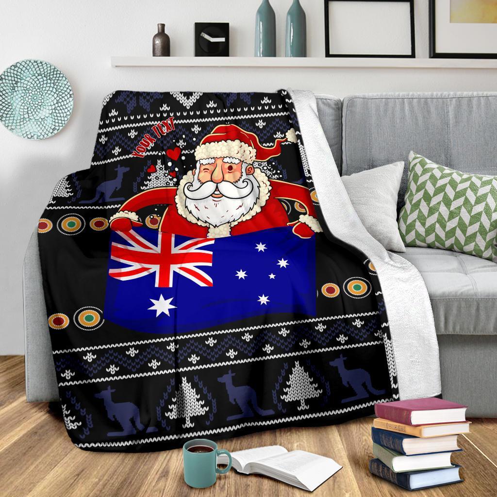 christmas-personalised-premium-blanket-australia-santa-claus-hold-the-flag-black