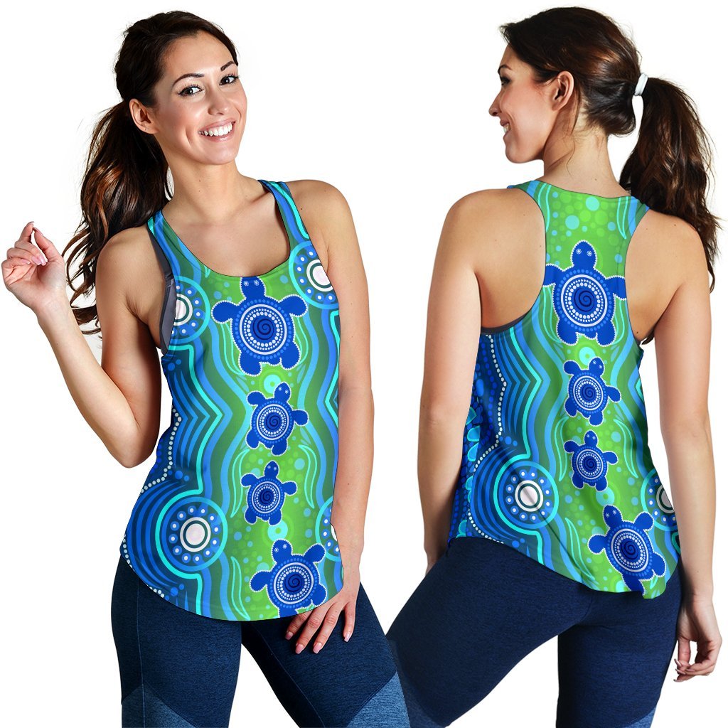 1stAustrali Aboriginal Women's Raceback Tank -  Aboriginal Turtle Family - Vibe Hoodie