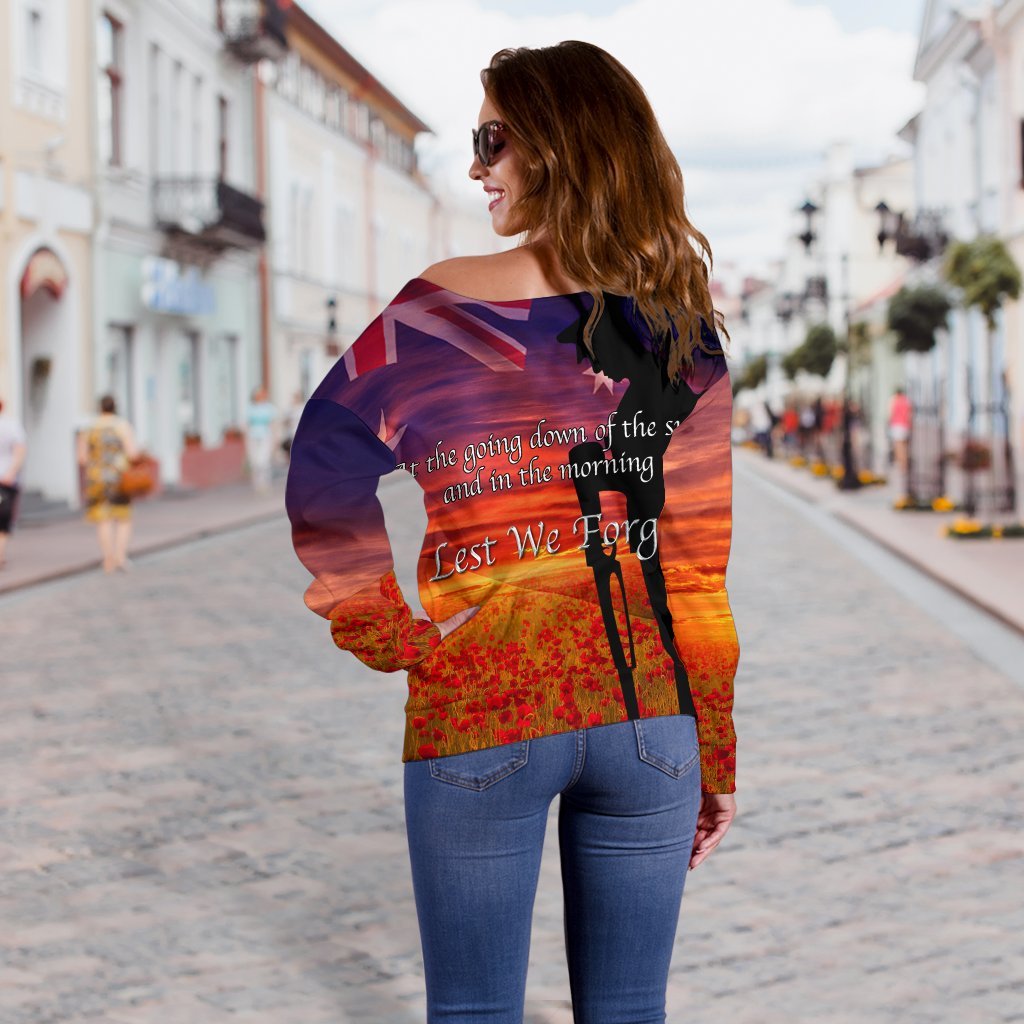 Anzac Day 2021 Women's Off Shoulder Sweater - Lest We Forget - Vibe Hoodie