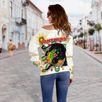 Penrith Women Off Shoulder Sweater Indigenous Panthers - White - Vibe Hoodie
