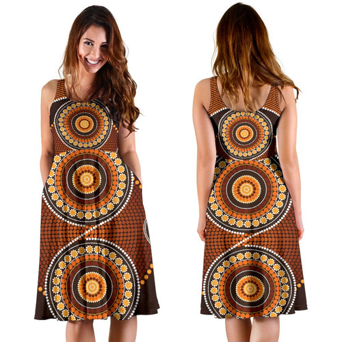 Midi Dress - Aboriginal Dot Painting Dress Ver10 - Vibe Hoodie