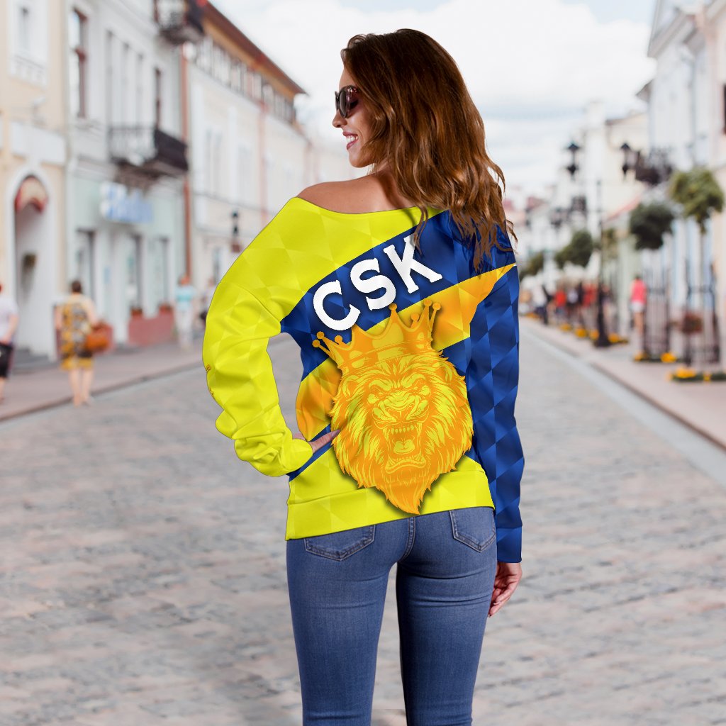 CSK Women Off Shoulder Sweater Cricket Sporty Style - Vibe Hoodie