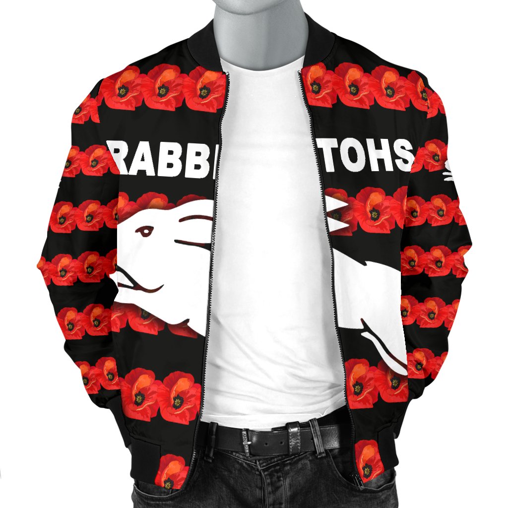 south-sydney-rabbitohs-mens-bomber-jacket-anzac-day-poppy-flower-vibes