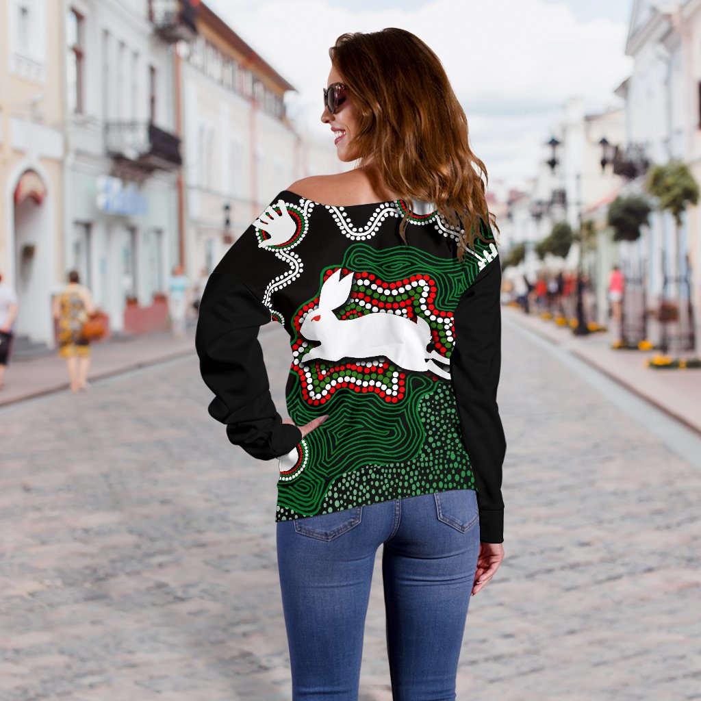 Rabbitohs Women's Off Shoulder Sweater Aboriginal 2 - Vibe Hoodie