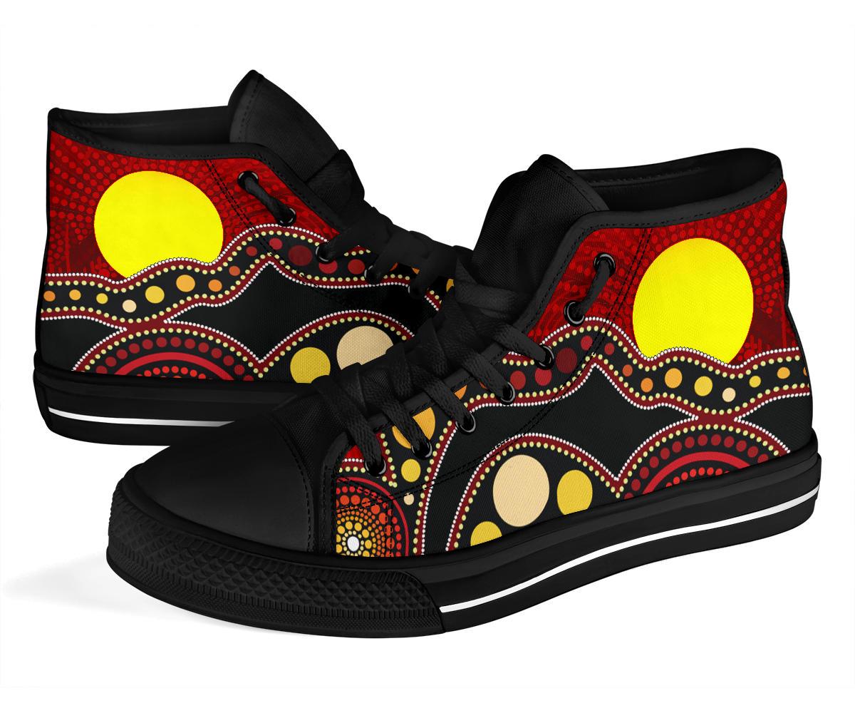 high-top-shoes-australia-aboriginal-lives-matter-flag-circle-dot-painting-art-shoes