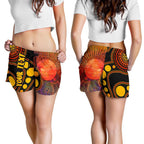 [Custom Text] Aboriginal Women's Shorts - Australia Indigenous Flag Circle Dot Painting Art (Golden) - Vibe Hoodie