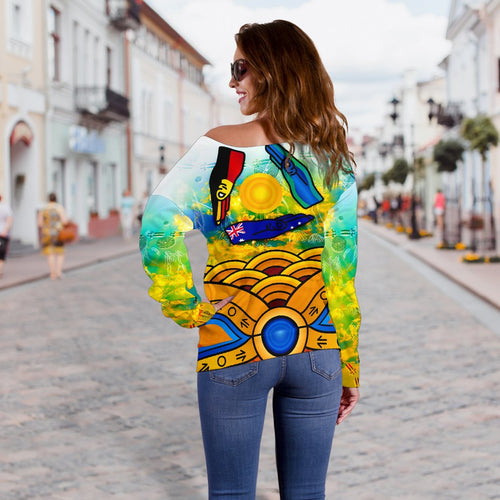 Aboriginal Women's Off Shoulder Sweater, Australia Kangaroo Naidoc Week 2021 - Vibe Hoodie