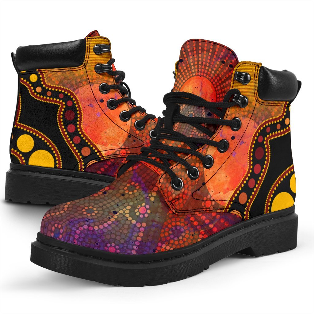 aboriginal-all-season-boots-australia-indigenous-flag-circle-dot-painting-art-golden