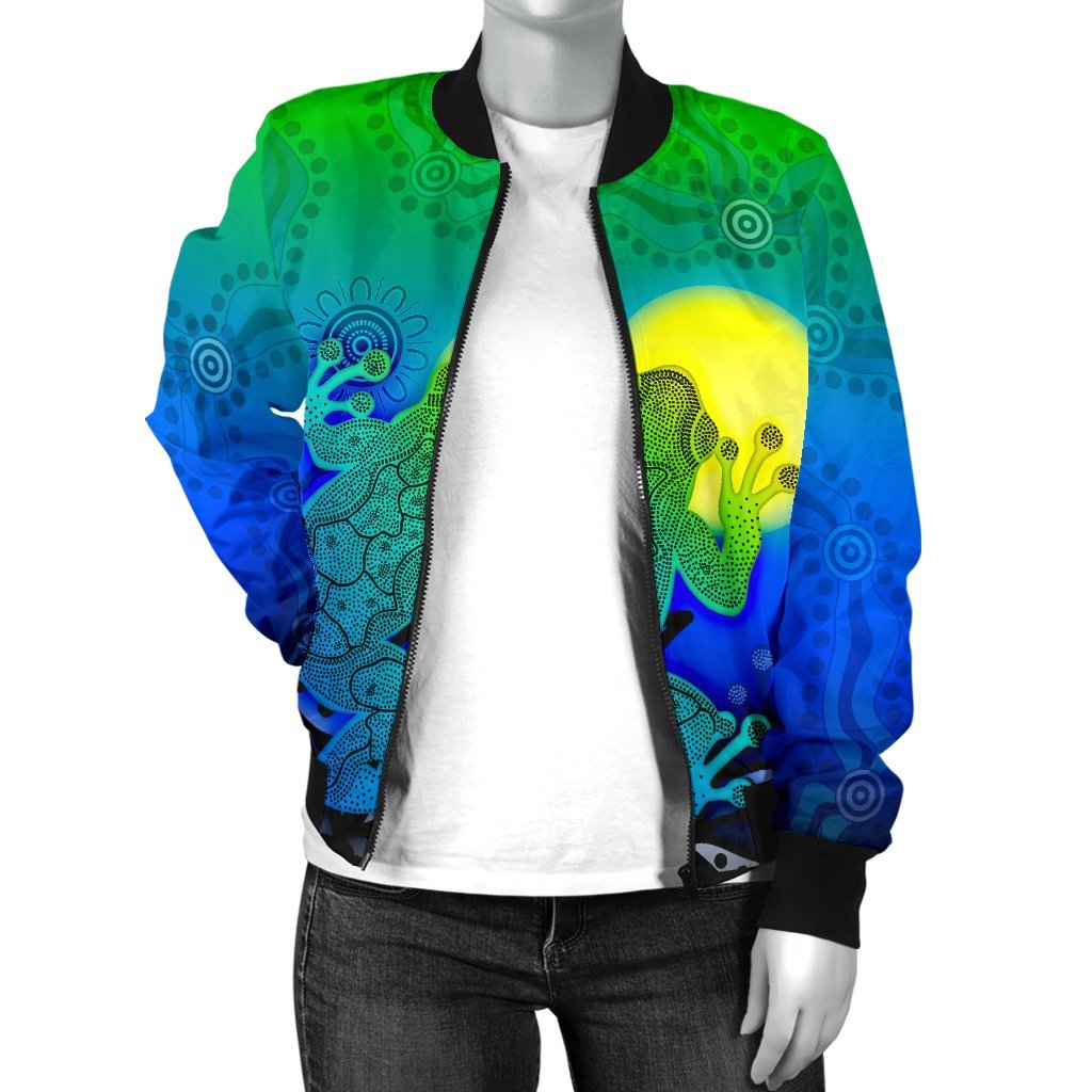aboriginal-womens-bomber-jacket-indigenous-frog-blue