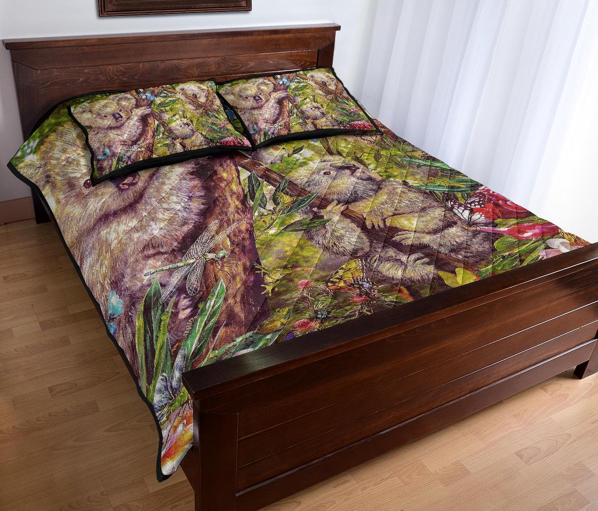 koala-quilt-set-cover-3d-koala-with-waratah-flower-quilt-bed-set