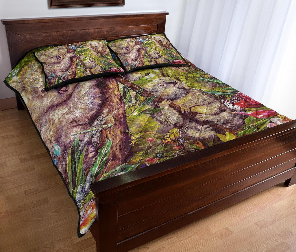 koala-quilt-set-cover-3d-koala-with-waratah-flower-quilt-bed-set