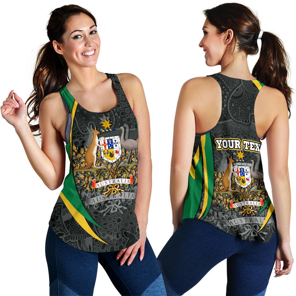 (Custom Text) Racerback Tank - Aus Coat of Arms Aussie Spirit (Green) - Women - Vibe Hoodie