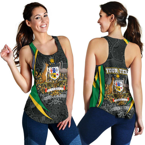 (Custom Text) Racerback Tank - Aus Coat of Arms Aussie Spirit (Green) - Women - Vibe Hoodie
