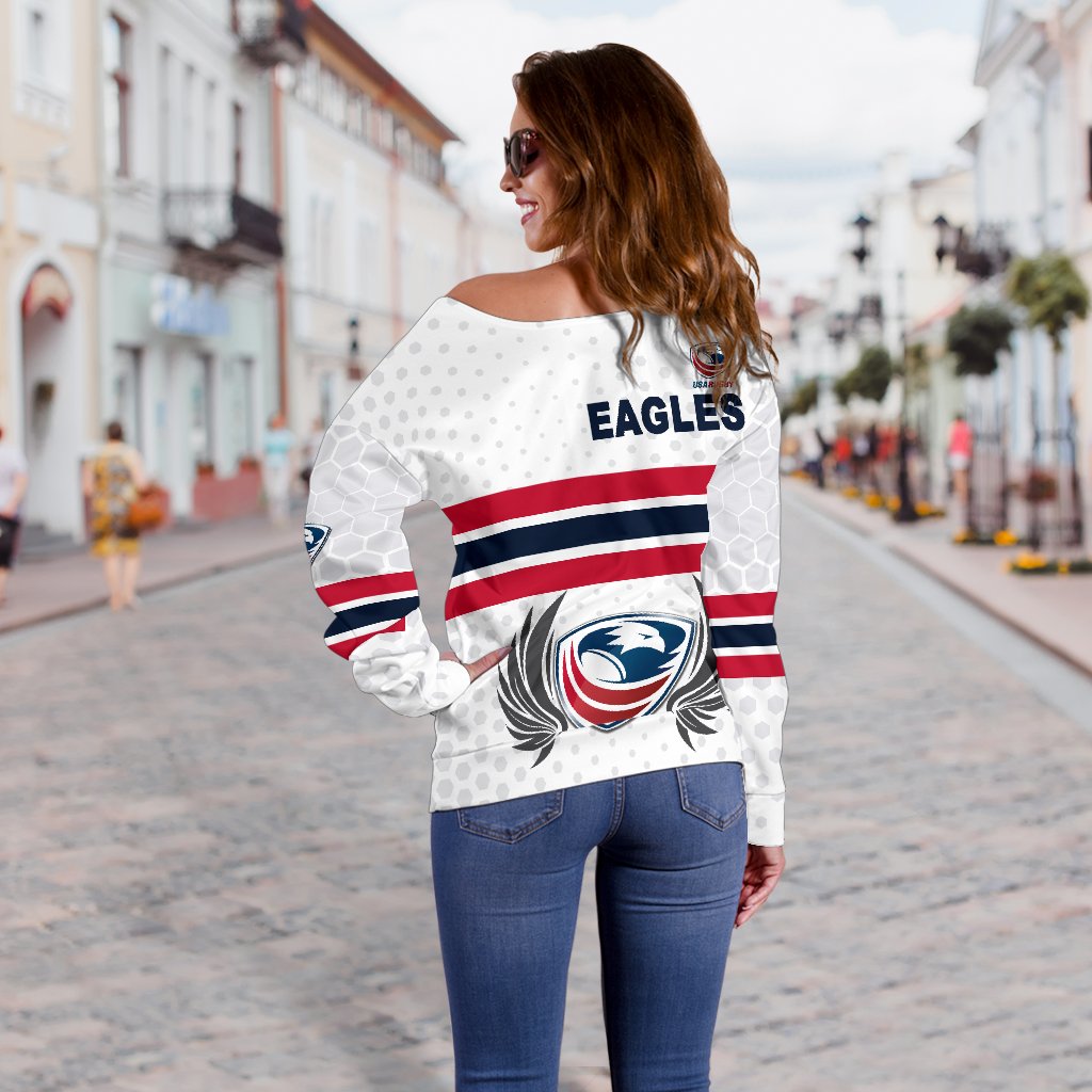USA Rugby Women's Off Shoulder Sweater Eagles Simple Style - White - Vibe Hoodie