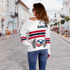 USA Rugby Women's Off Shoulder Sweater Eagles Simple Style - White - Vibe Hoodie