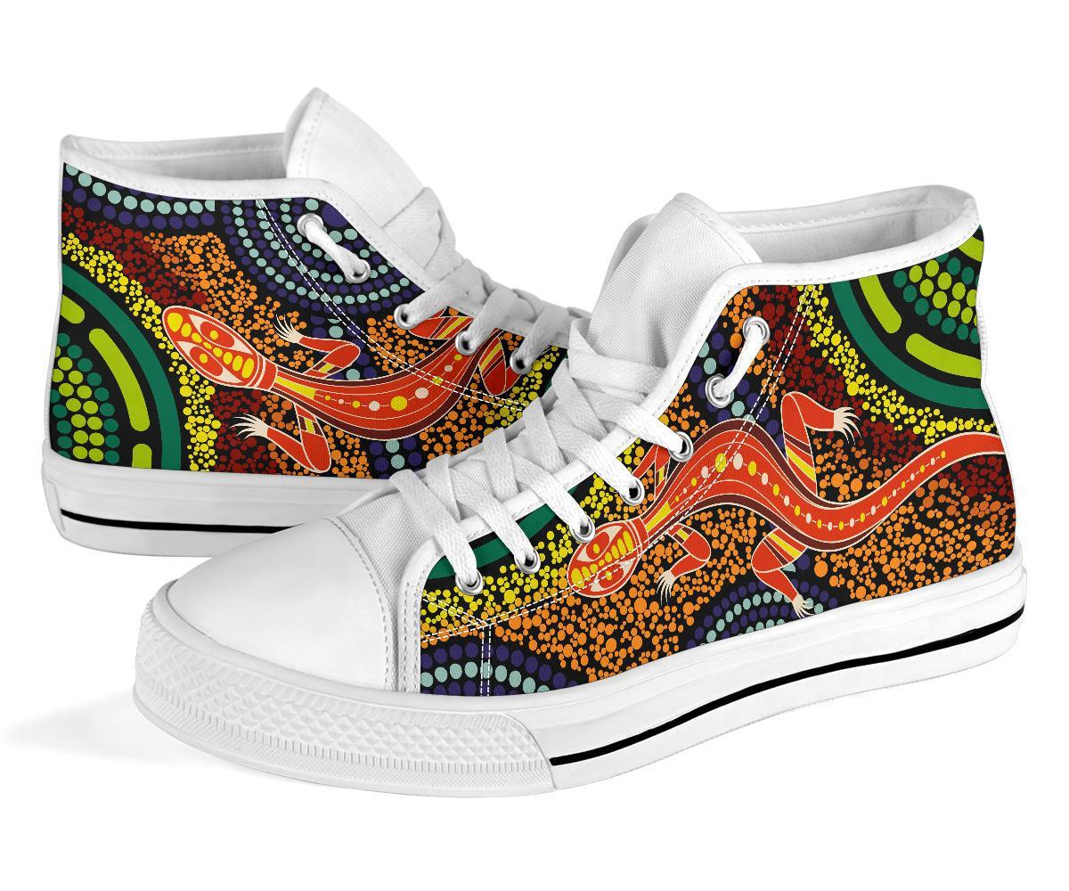 1st-australia-high-top-shoes-aboriginal-two-lizards-dot-painting-circle