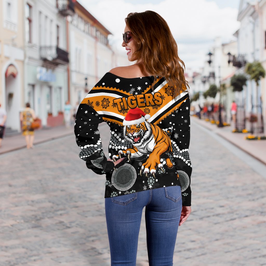 Wests Christmas Women's Off Shoulder Sweater Tigers Indigenous - Vibe Hoodie