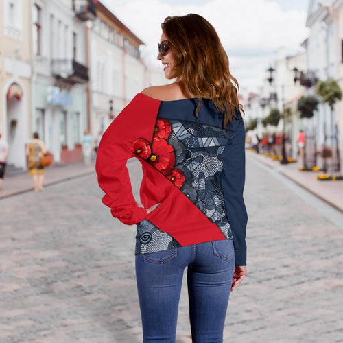 Aboriginal Off Shoulder Sweater (Women), Anzac Day - Vibe Hoodie