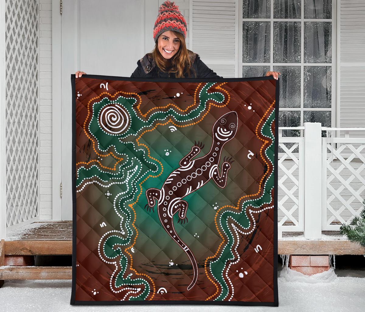 aboriginal-premium-quilt-australia-lizard-brown-dot-painting-art