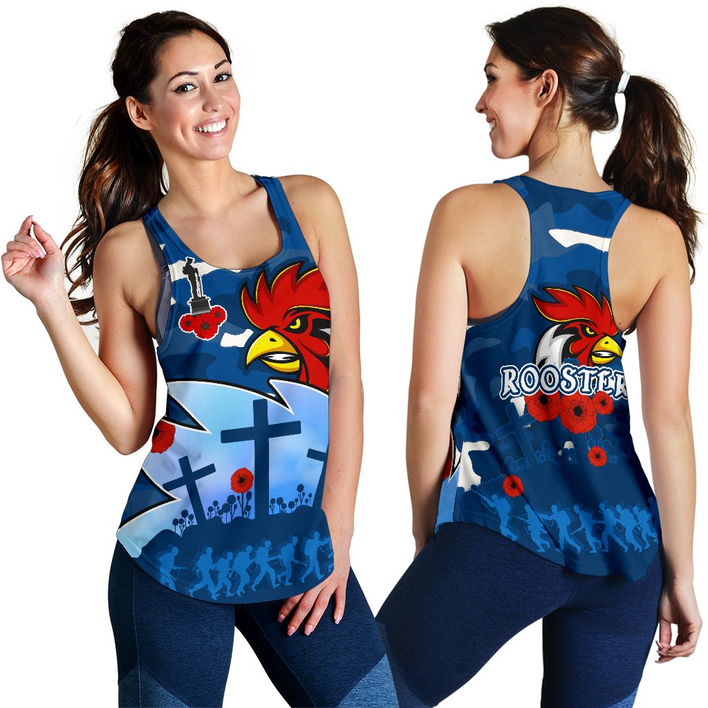 Roosters Anzac Day Women Racerback Tank Military - Blue - Vibe Hoodie