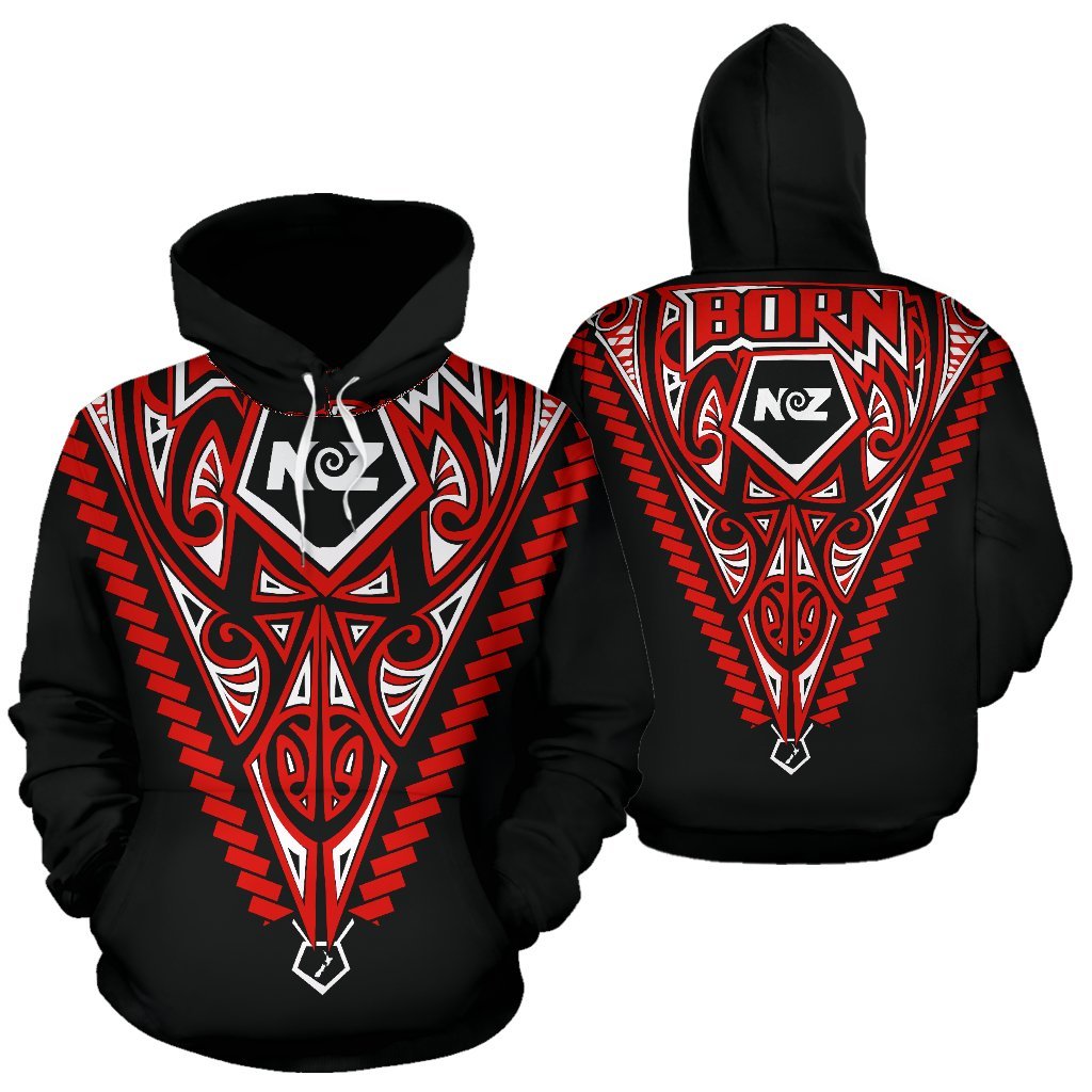 born-new-zealand-hoodie-polynesian-tattoo-red