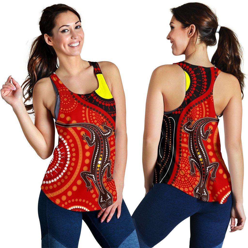 Aboriginal Women's Racerback Tank - Australia Lizard Dot Painting Art - Vibe Hoodie
