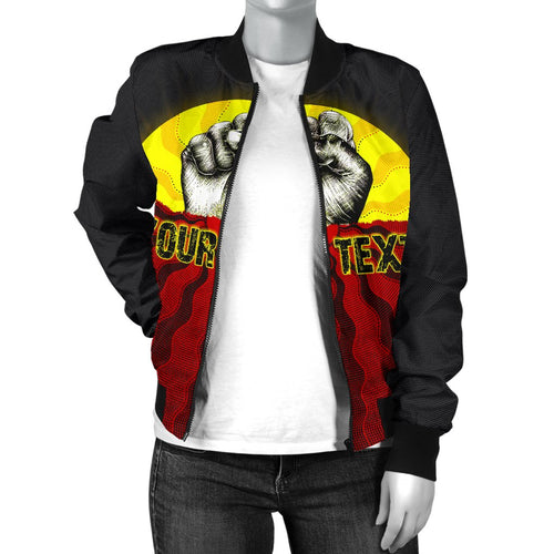custom-aboriginal-womens-bomber-jacket-black-lives-matter-sun-dot-painting