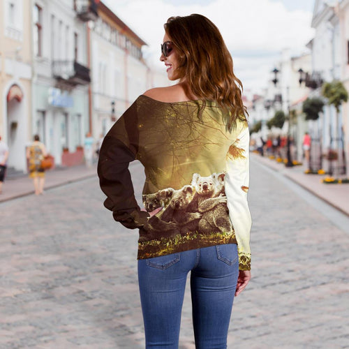 Off Shoulder Sweater - Koala Family Landscape Art - Vibe Hoodie