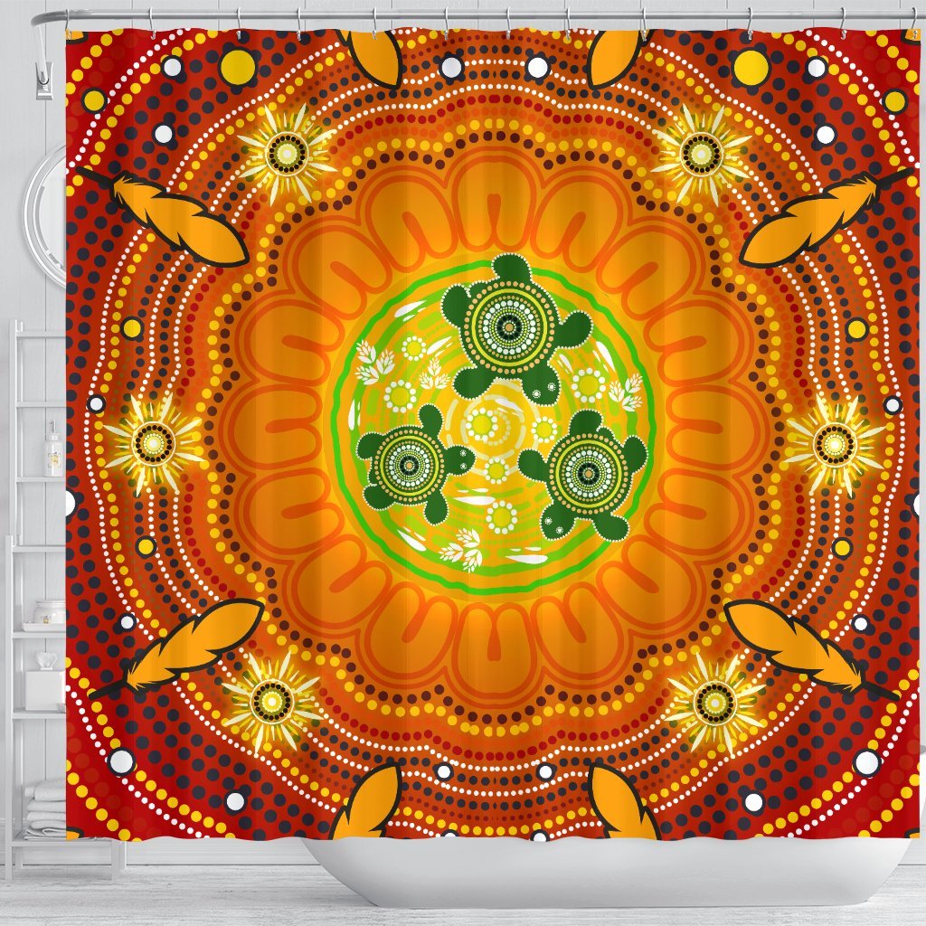 aboriginal-shower-curtain-turtle-circle-dot-painting-art