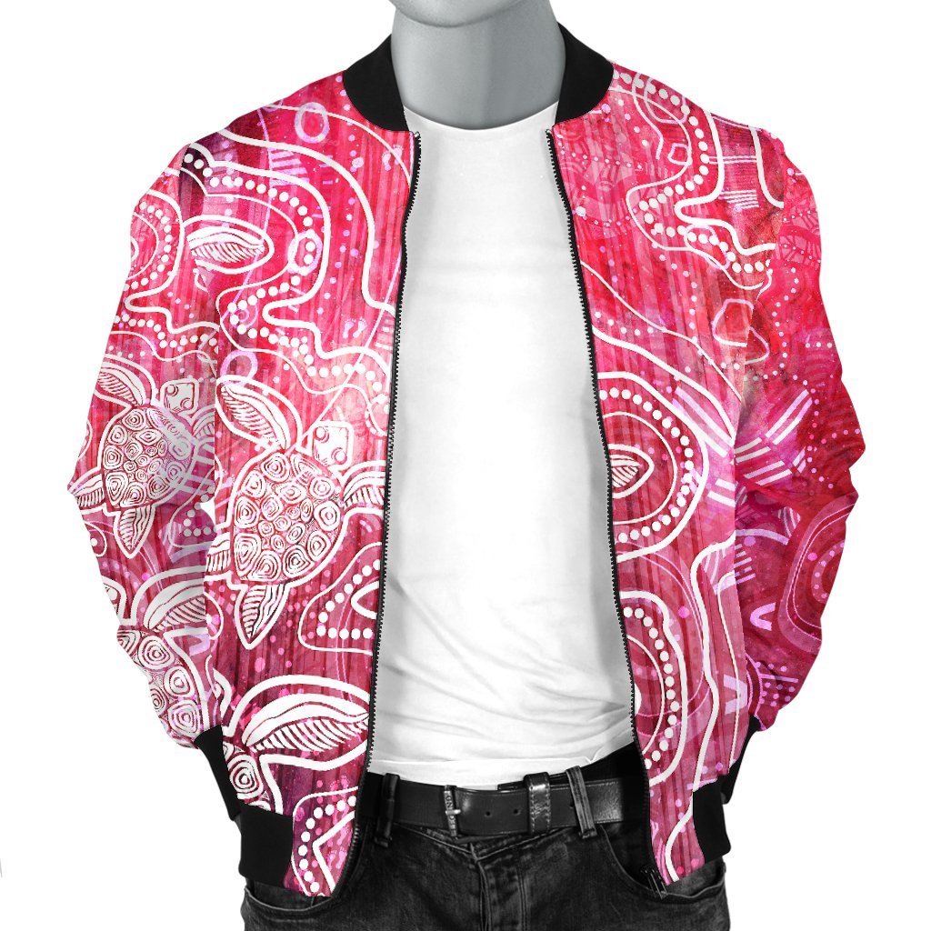 aboriginal-mens-bomber-jacket-sea-turtle-with-indigenous-patterns-pink