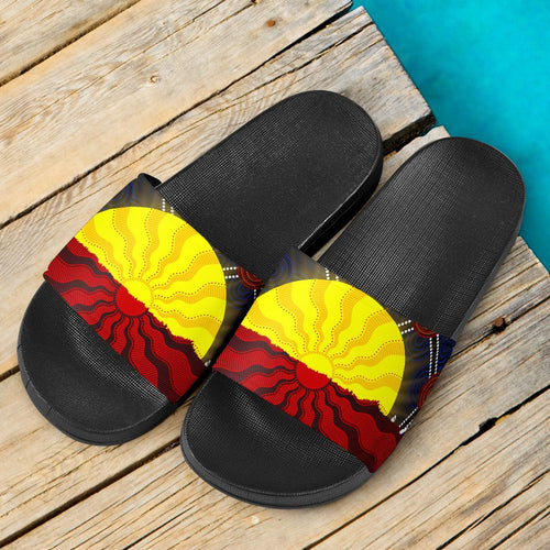 aboriginal-slide-sandals-australia-indigenous-flag-sun-dot-painting