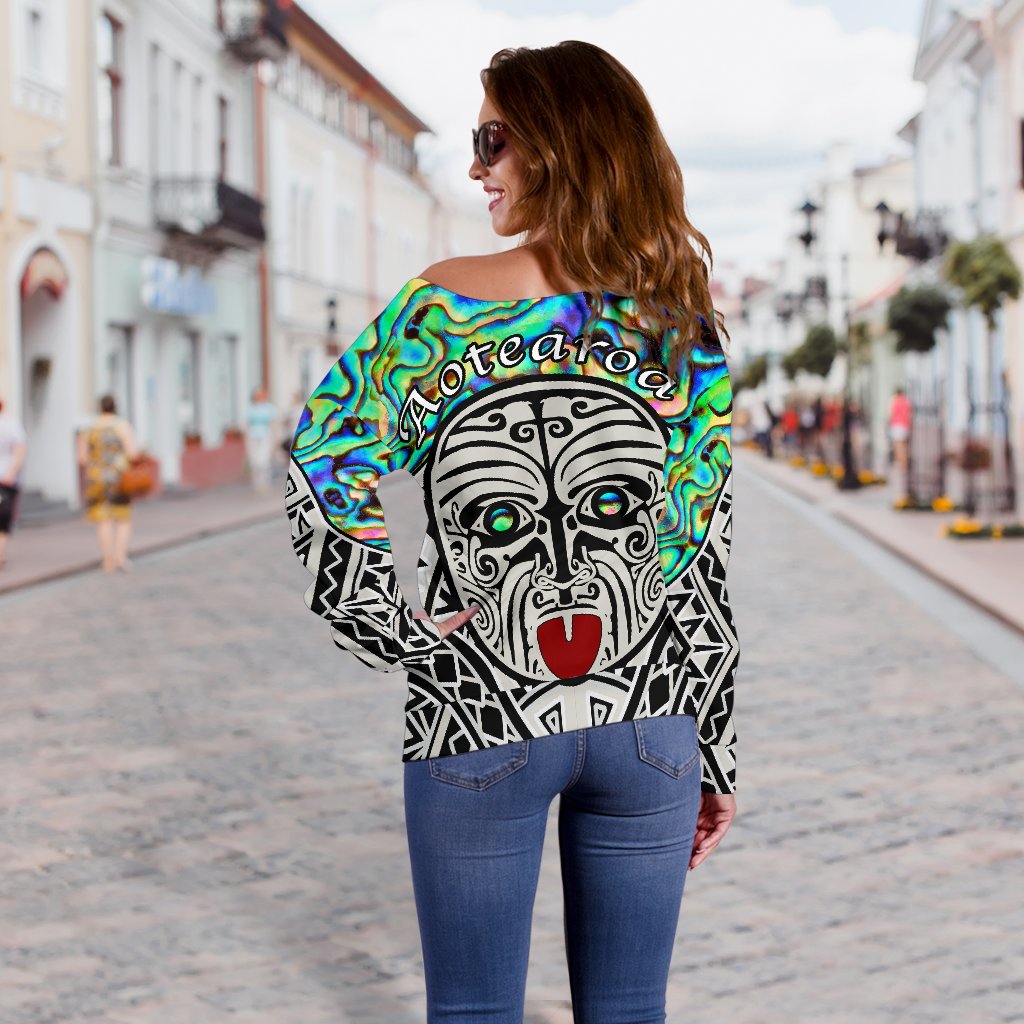 Integrity Maori Ta Moko Women Off Shoulder Sweater Kiwi and Paua - Vibe Hoodie
