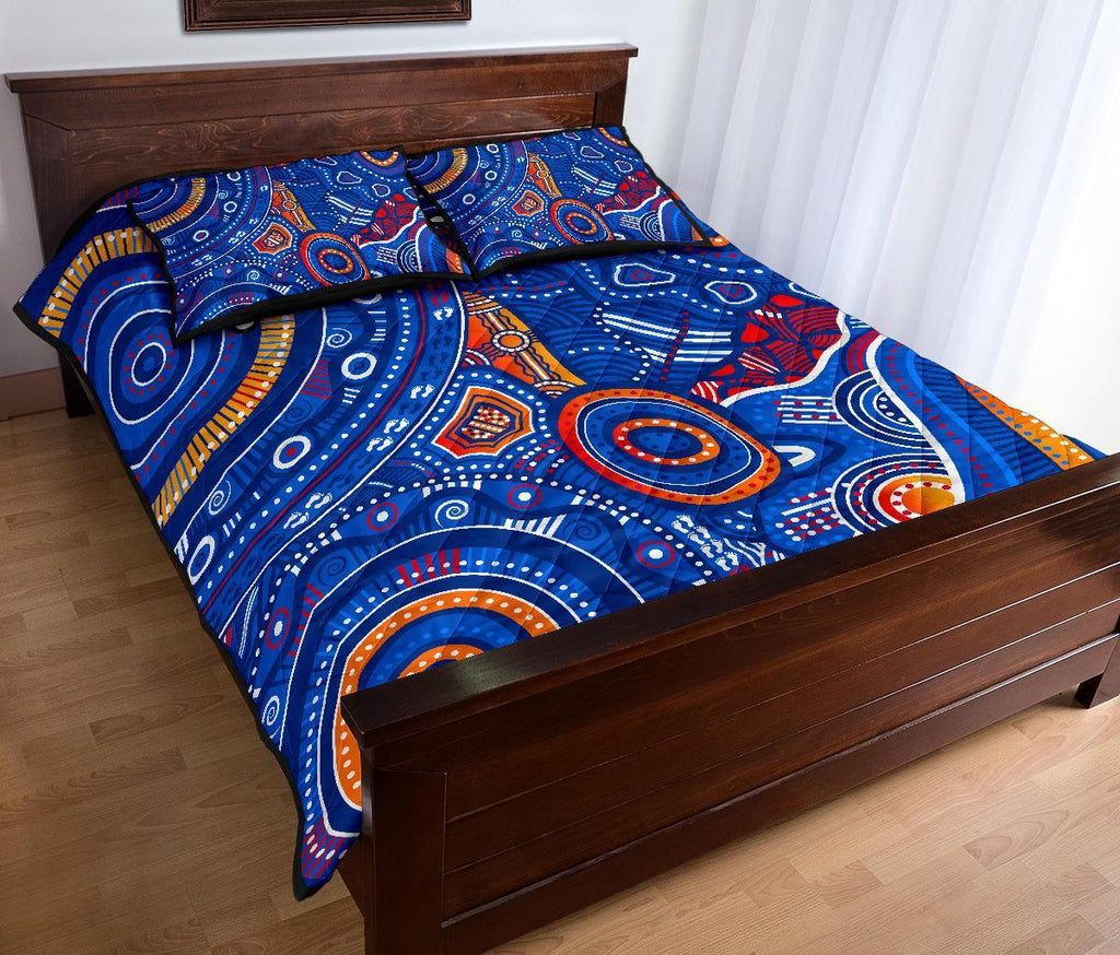 custom-text-aboriginal-quilt-bed-set-indigenous-footprint-patterns-blue-color