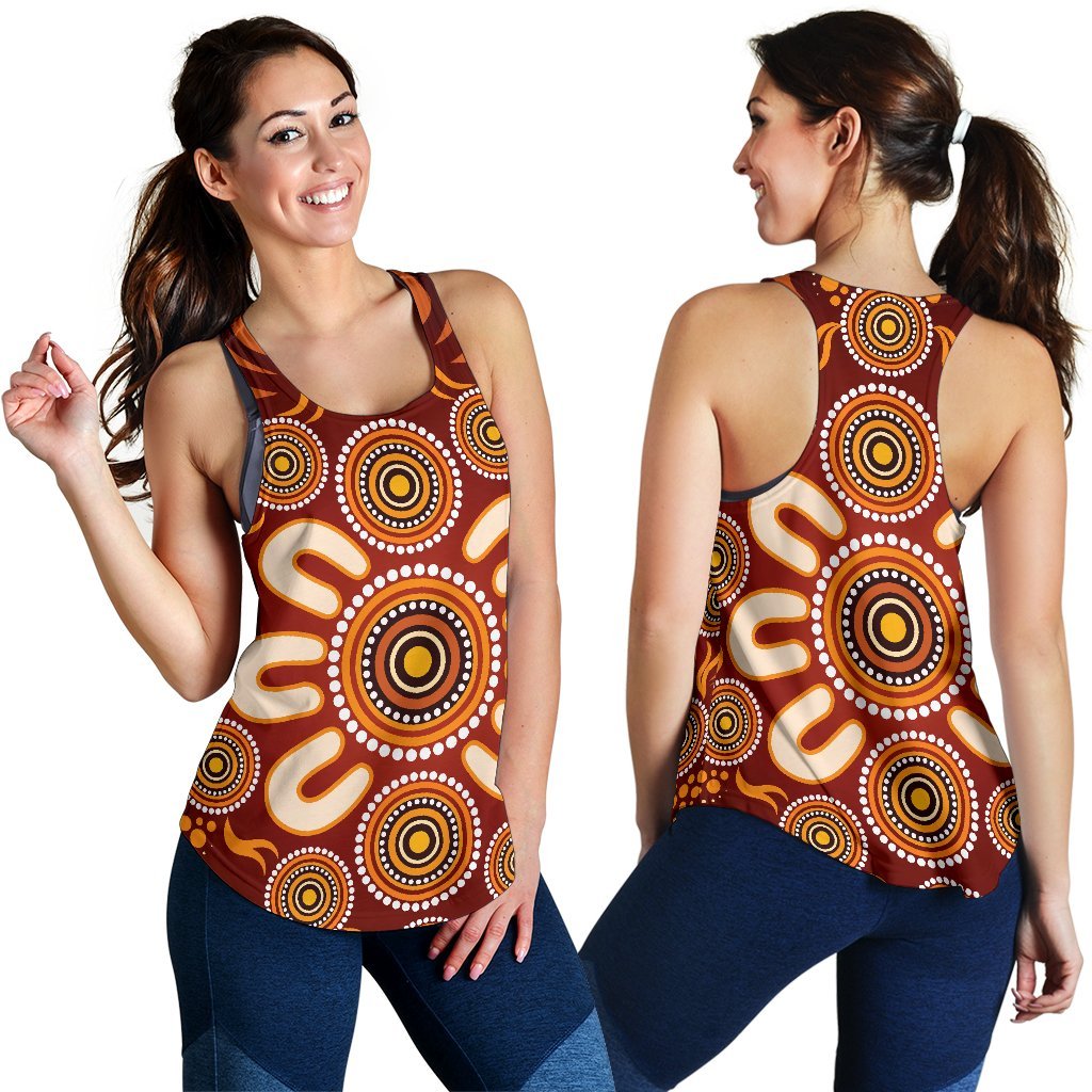 Aboriginal Women's Racerback Tank - Circle Flowers Patterns Ver02 - Vibe Hoodie