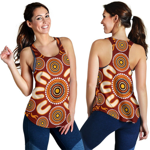 Aboriginal Women's Racerback Tank - Circle Flowers Patterns Ver02 - Vibe Hoodie