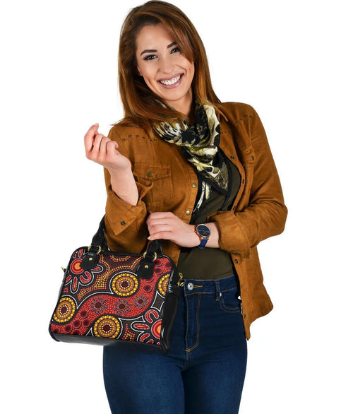 Aboriginal Shoulder Handbag - Indigenous Circle Dot Painting Style- - Vibe Hoodie