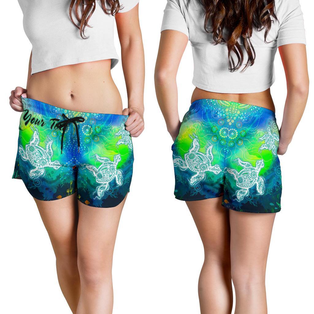 [Custom Text] Aboriginal Women's Shorts - Indigenous Turtle Ocean Dot Painting Art - Vibe Hoodie
