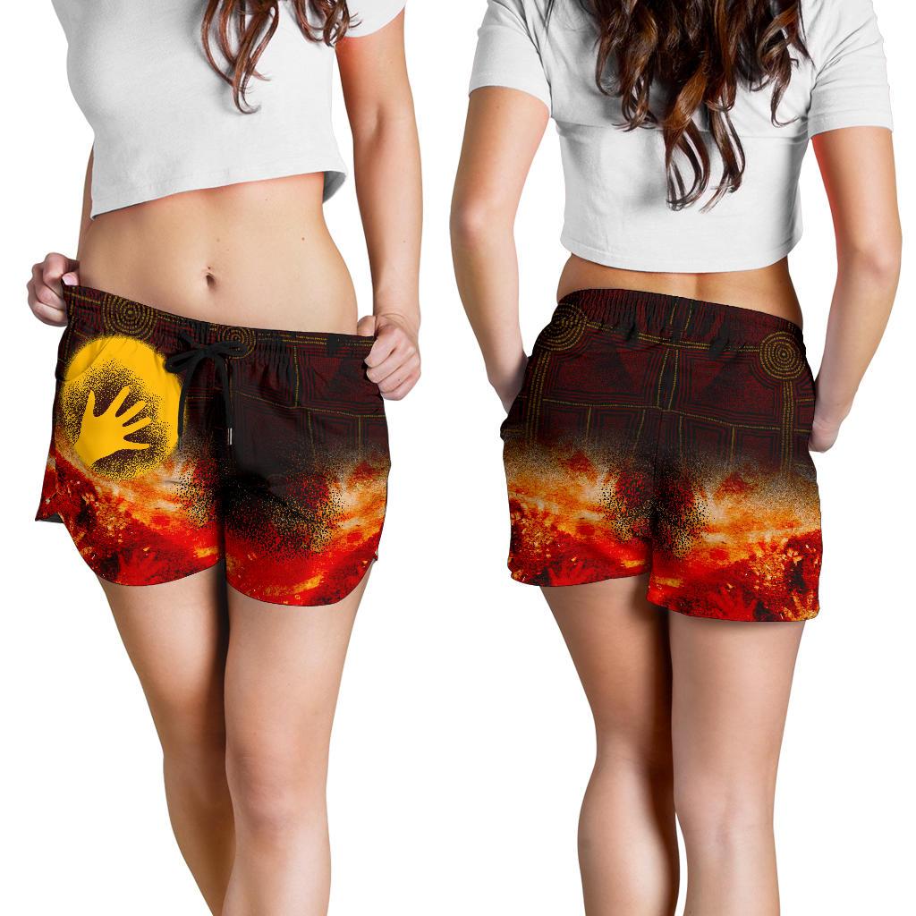 Aboriginal Women's Shorts - Indigenous Flag Hand Art - Vibe Hoodie