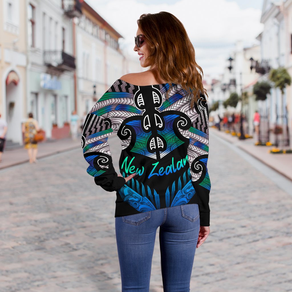 Aotearoa Women Off Shoulder Sweater Silver Fern Tangaroa - Vibe Hoodie