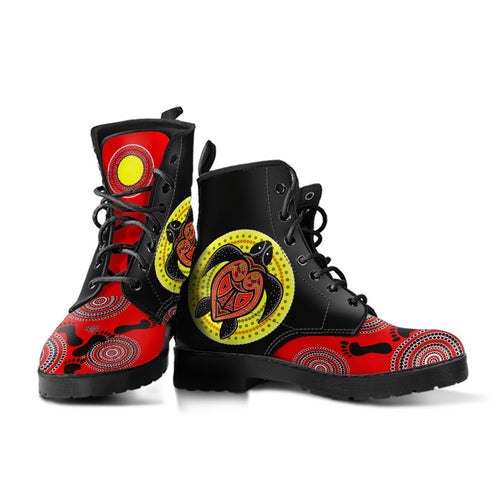 aboriginal-leathers-boots-turtle-patterns-circle-dot-painting