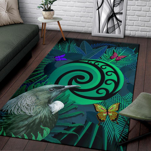 new-zealand-area-rug-koru-fern-mix-tui-bird-tropical-floral-turquoise