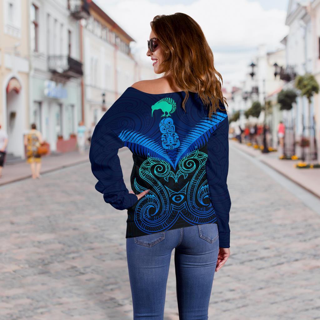 Maori Manaia New Zealand Off Shoulder Sweater Blue - Vibe Hoodie