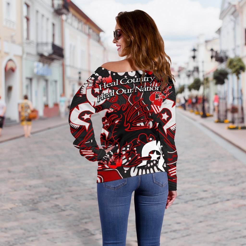 Naidoc St. George Illawarra Dragons Women's Off Shoulder Sweater Naidoc Patterns Black Style