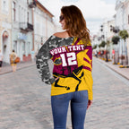 (Custom Personalised) Brisbane Broncos Women's Off Shoulder Sweater Anzac Day - Camo Style - Vibe Hoodie