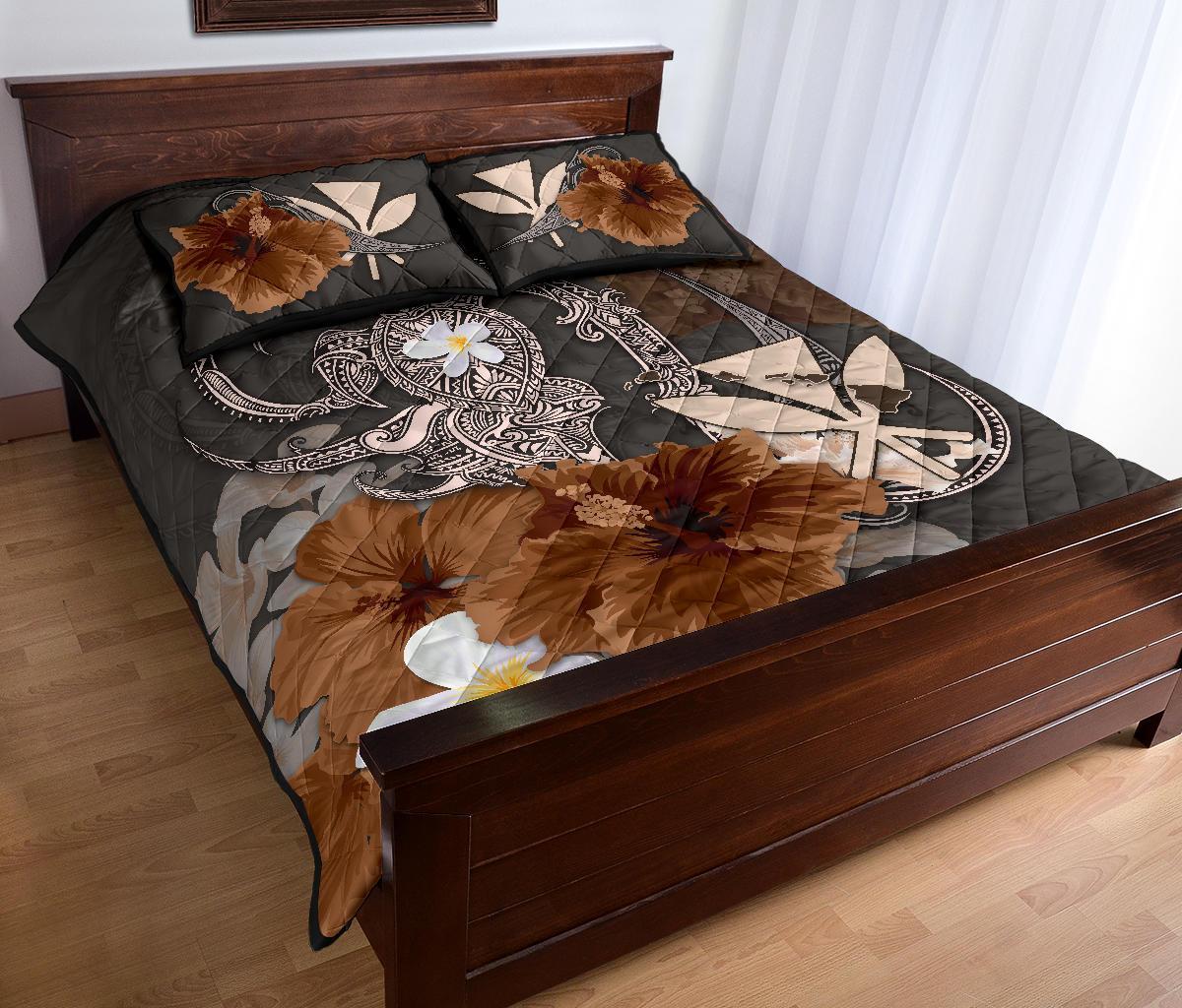 kanaka-maoli-hawaii-quilt-bed-set-hibiscus-turtle-tribal-brown