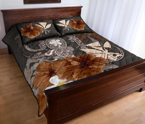 kanaka-maoli-hawaii-quilt-bed-set-hibiscus-turtle-tribal-brown