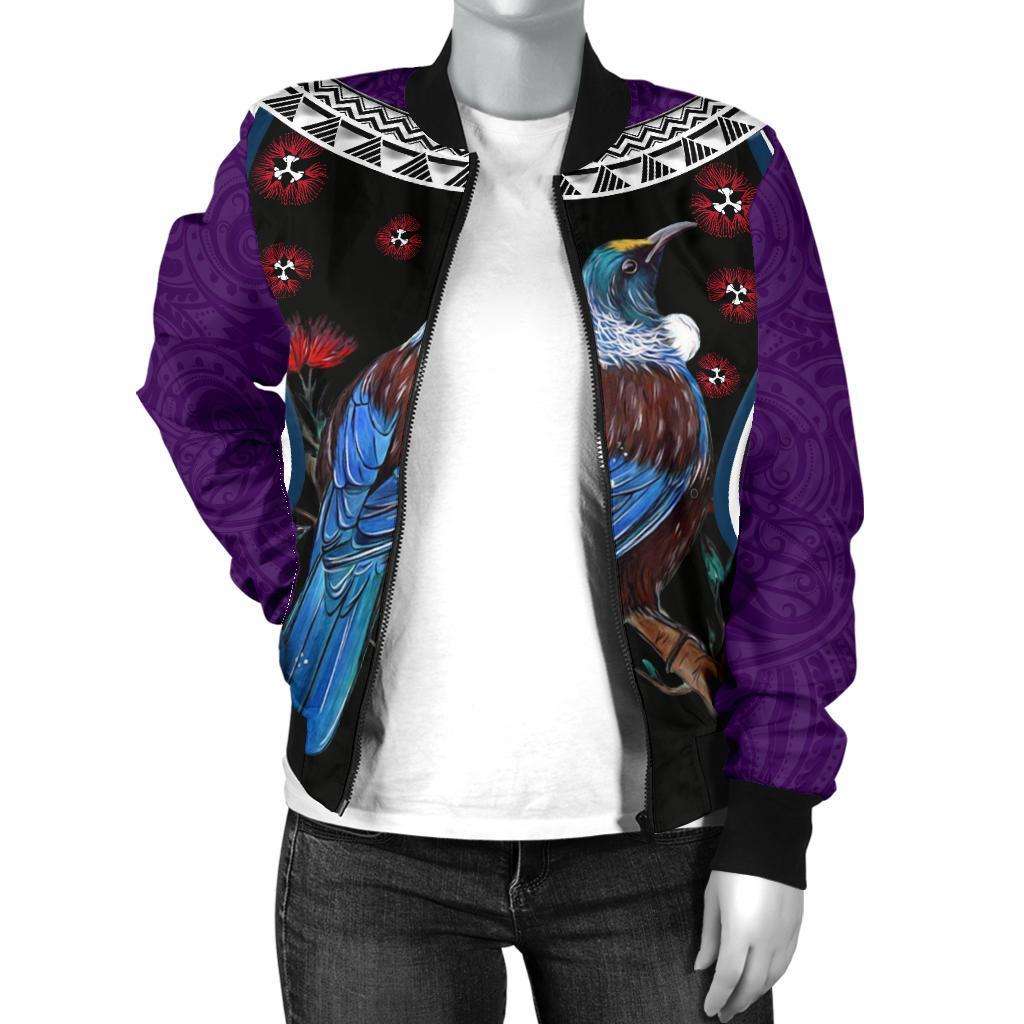 new-zealand-tui-bird-women-bomber-jacket-pohutukawa-purple