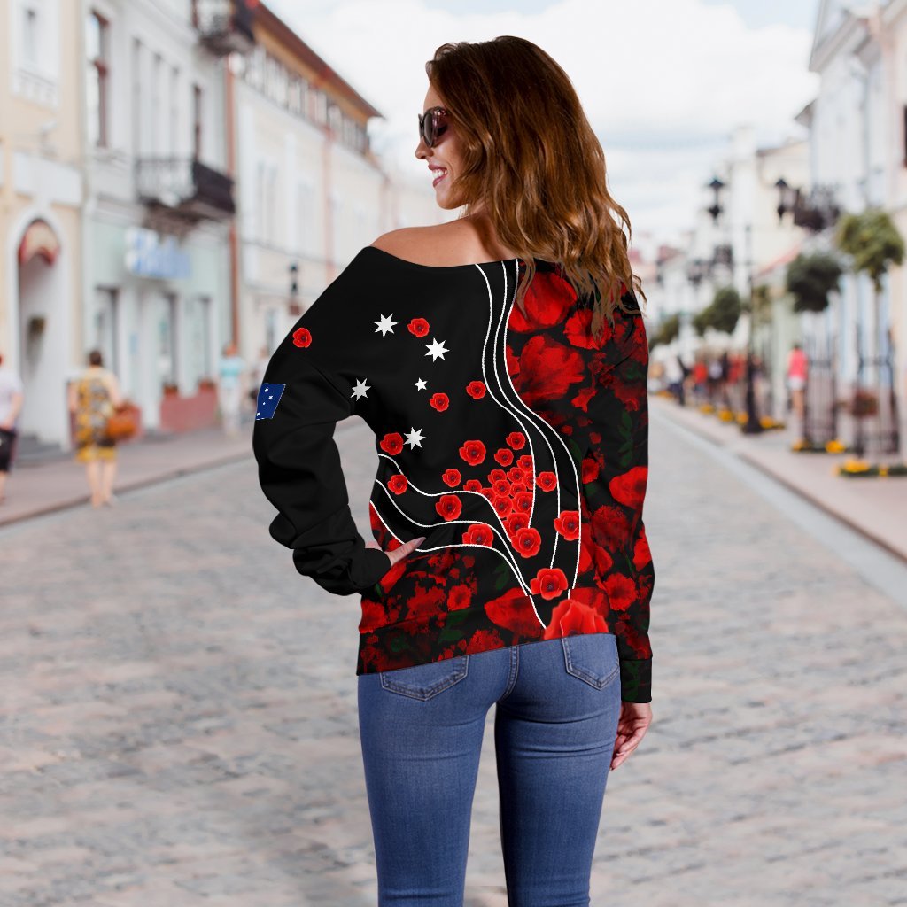 Anzac Lest We Forget Women's Off Shoulder Sweater - Poppy Flowers - Vibe Hoodie