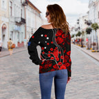 Anzac Lest We Forget Women's Off Shoulder Sweater - Poppy Flowers - Vibe Hoodie
