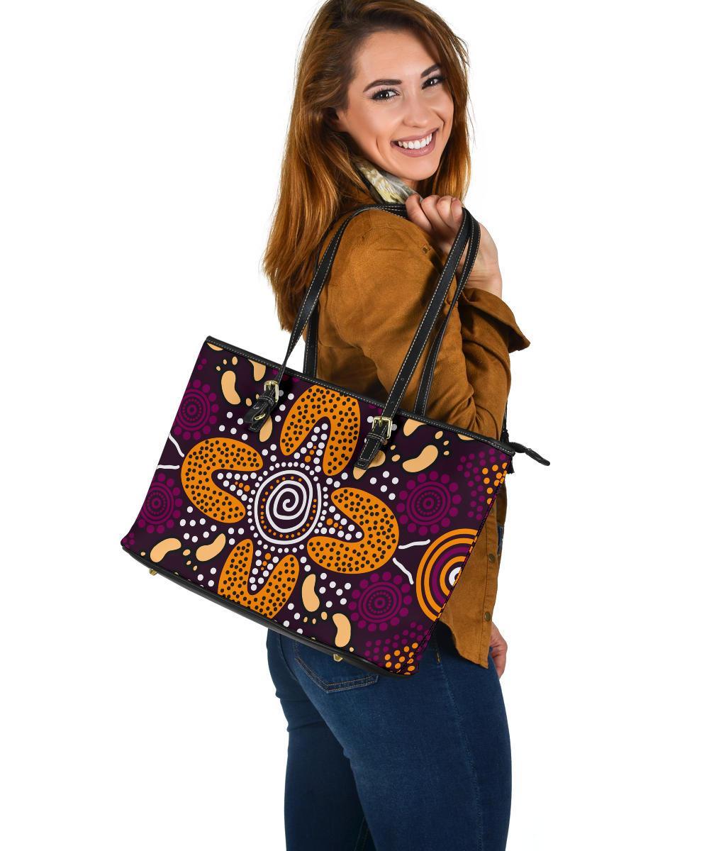 aboriginal-large-leather-tote-bag-flowers-dot-panting-art